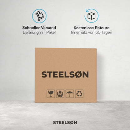 STEELSØN Velara Gartenbank mit Tisch, 2-Sitzer, Polyrattan, schwarz