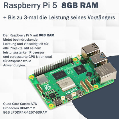 Raspberry Pi 5 8GB Starter-Kit mit Gehäuse, Lüfter & Netzteil