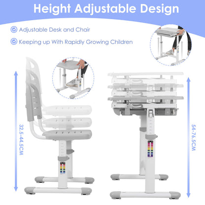 MAMIZO Kinderschreibtisch Stuhl Set Höhenverstellbar – Grau