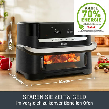 Tefal Dual Easy Fry Flex Heissluftfritteuse 9 L, 2 Kammern, EY9228