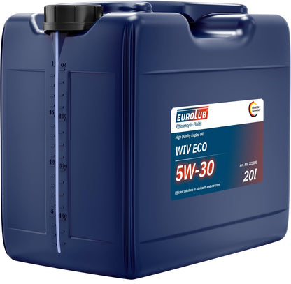EUROLUB WIV ECO SAE 5W-30 Motoröl für PKW - 20 Liter Gebinde. Blauer Rechteckkanister zur Schmierung von PKW-Motoren.