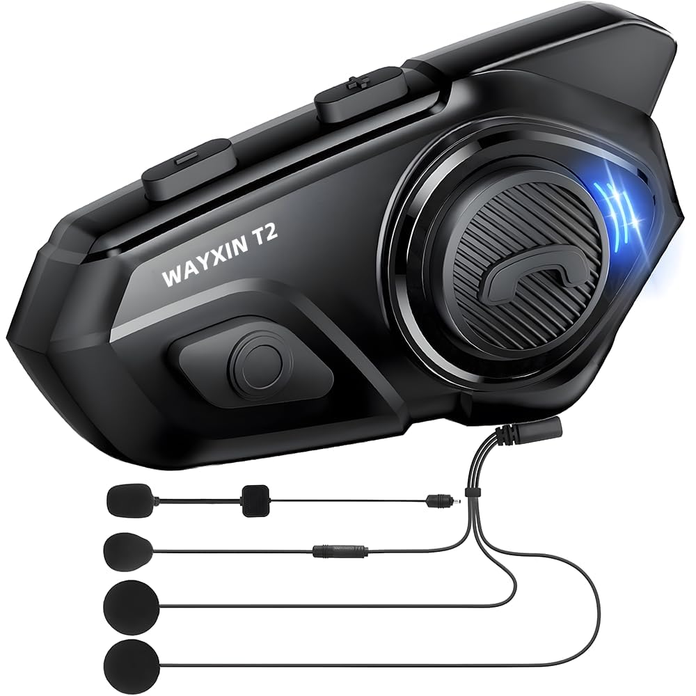 WAYXIN T2 Motorrad Headset mit Gegensprechanlage, Bluetooth 5.1, Helm-Kommunikationssystem