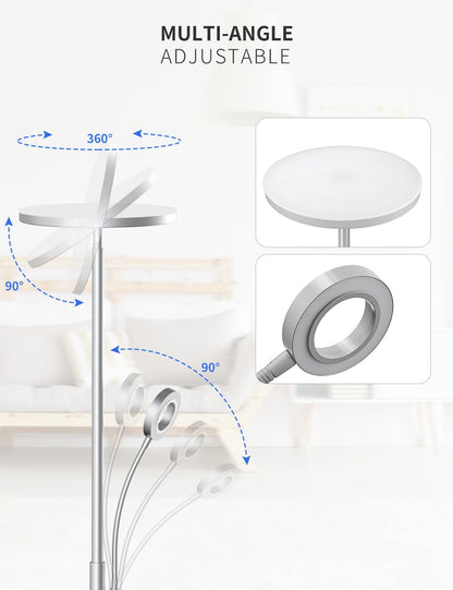 Modlicht LED Stehleuchte Grau Dimmbar – 35W Leselampe Wohnzimmer