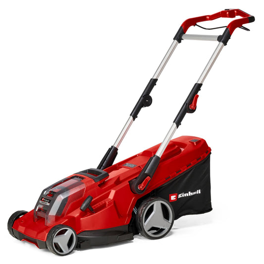 Einhell Professional Akku-Rasenmäher RASARRO 36/40 Kit. Roter Rasenmäher mit Akku. Für kabellose Rasenpflege von Gärten.