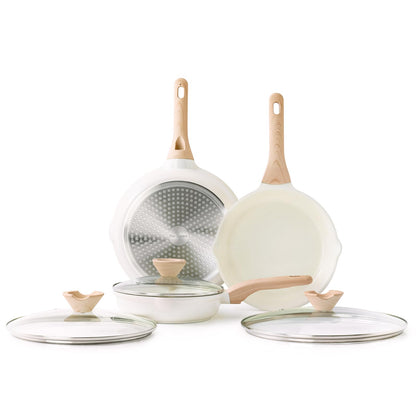 Kordisen Antihaft Keramik Pfannen Set 20/24/28cm – 3-teilig mit Deckel. Rund, heller Antihaft-Keramikbelag, dunkler Korpus. Für Braten & Kochen.