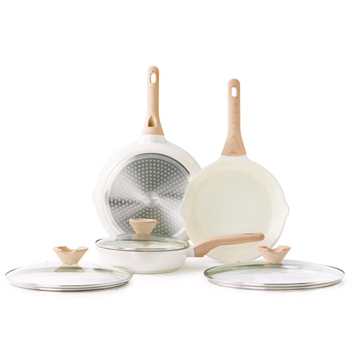 Kordisen Antihaft Keramik Pfannen Set 20/24/28cm – 3-teilig mit Deckel. Rund, heller Antihaft-Keramikbelag, dunkler Korpus. Für Braten & Kochen.