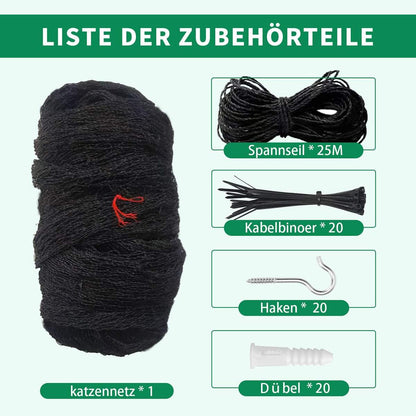 Tatamiyya Katzennetz für Balkon, drahtverstärkt, 8 x 3 m, schwarz