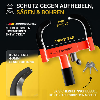 HELDENWERK Parkkralle Radkralle mit Hochsicherheitsschloss, 18-30 cm