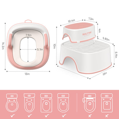 Maliton Toilettensitz für Kinder mit 2-stufigem Tritthocker, rosa