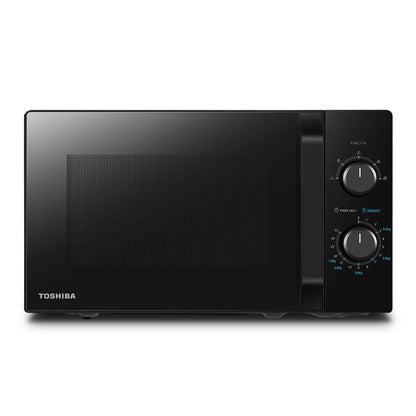 Toshiba MW2-MM20PF(BK) Mikrowelle, rechteckig, schwarz. Erwärmt und taut Speisen mit 800W in 20L Garraum schnell auf.