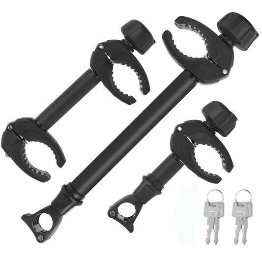 Warmfay Rahmenhalter 3er abschliessbar – Schwarz 25/32/45cm. Drei schwarze Halter in drei Längen zur diebstahlgeschützten Befestigung von Fahrradrahmen am Träger.