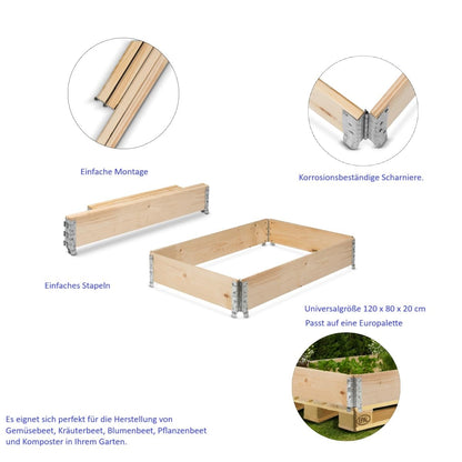gardivo Hochbeet 120x80x20 cm - 3-teiliger Palettenrahmen Holz