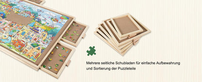 Drehbarer Puzzletisch 1500 Teile – 6 Schubladen & Abdeckung 64x87cm