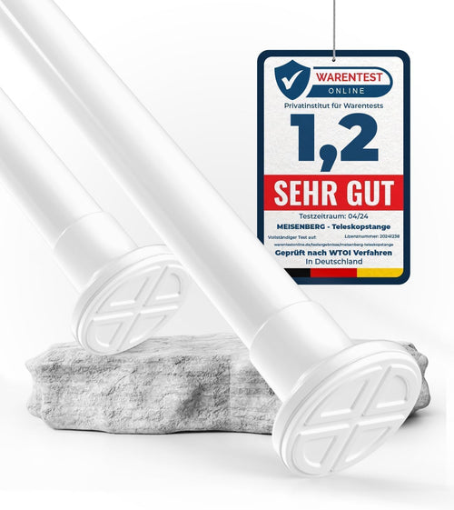 MEISENBERG Teleskop-Gardinenstange ohne Bohren, 260–310 cm, weiss, Stahl, Ø 32 mm