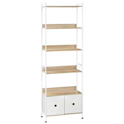 WOLTU Bücherregal mit 5 Ablagen, 2 Schubladen - Helle Eiche Weiss