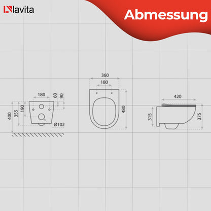 LAVITA Brava Wand-WC spülrandlos – WC-Sitz Absenkautomatik, Weiss glanz