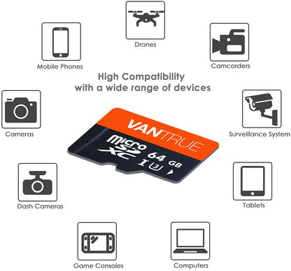 VANTRUE microSD Speicherkarte 64GB UHS-I U3 4K mit SD-Adapter