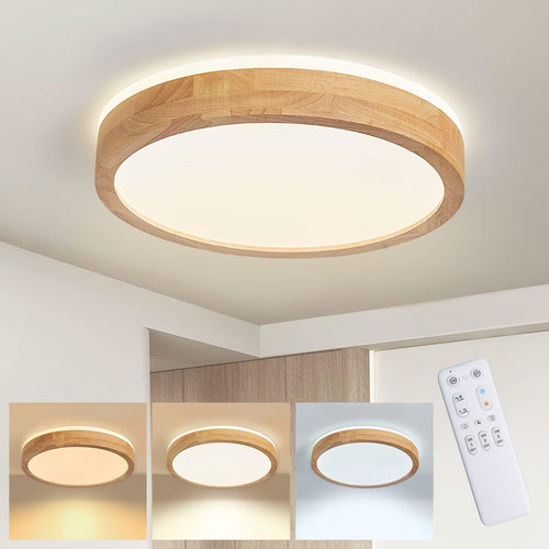 Baerolc LED Deckenleuchte Holz 40CM Rund Dimmbar – mit Fernbedienung