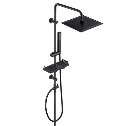 Görbach Regendusche Duschset, schwarz, Edelstahl, eckig (20x20cm). Liefert einen großflächigen Wasserstrahl zum Duschen.