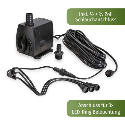 CLGarden Springbrunnenpumpe Set SP3-S mit 3 LED-Ringen, 12V, 1300 l/h