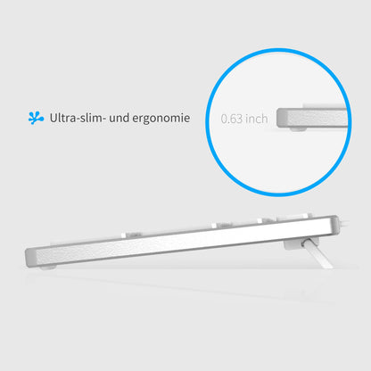 TechKey Slim Alu RGB USB Tastatur Numerisch Mac/PC - Silver White