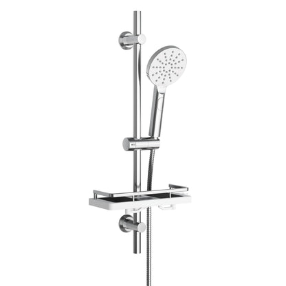 Görbach Brausestangen-Set mit Handbrause, Edelstahl, 70 cm, Chrom – mit 150-cm-Schlauch und Duschablage