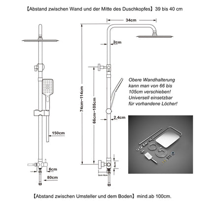 JOHO Regendusche Duschsystem Edelstahl XXL Kopfbrause ohne Armatur Chrom