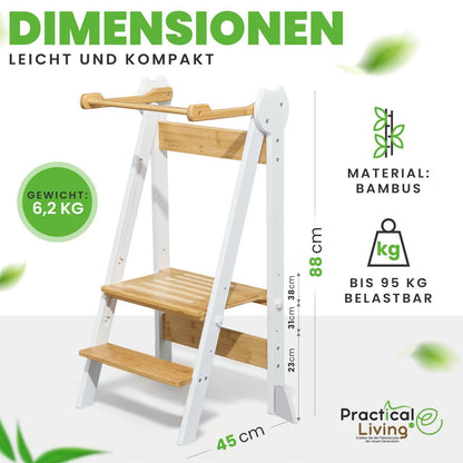 Practical Living Lernturm aus Bambus, klappbar und höhenverstellbar
