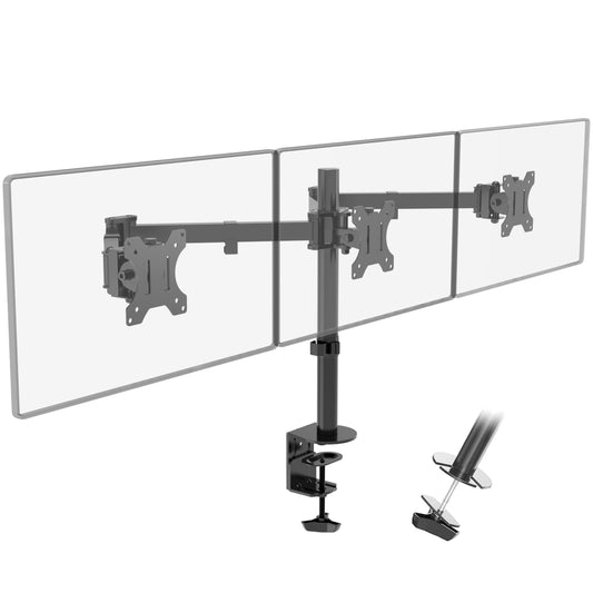 PUTORSEN Tischhalterung für 3 Monitore - 13"-27" Bildschirme: Dreifach-Monitorhalterung, schwarz, mit drei Schwenkarmen.