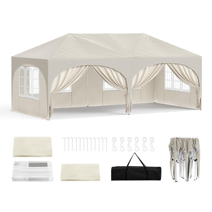WOLTU Faltpavillon 3x6 m mit 6 Seitenwänden, UV-Schutz 50+, Beige, Gartenpavillon mit Tragetasche