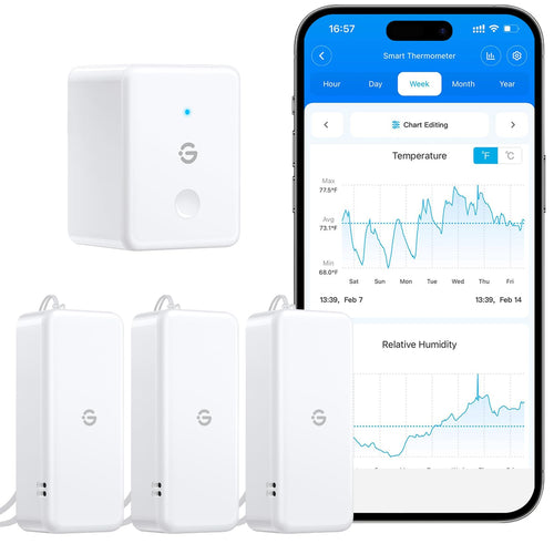 GoveeLife WLAN Thermo-Hygrometer H5151 innen, 3er-Set mit App – drei kompakte Sensoren und WLAN-Gateway