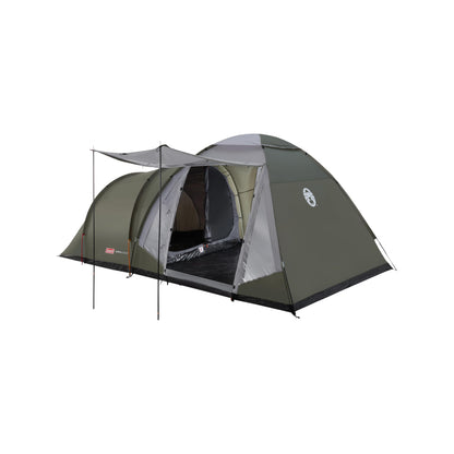 Coleman Waterfall 5 Deluxe Familienzelt – 5 Pers. mit Wohnraum. Grau-grünes Tunnelzelt; bietet Schlaf- und Aufenthaltsbereich für Familien.
