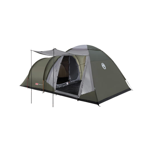 Coleman Waterfall 5 Deluxe Familienzelt – 5 Pers. mit Wohnraum. Grau-grünes Tunnelzelt; bietet Schlaf- und Aufenthaltsbereich für Familien.