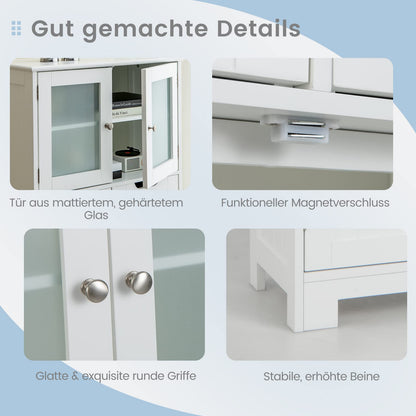 COSTWAY Badschrank mit 2 Schubladen, 4 Türen, Regale verstellbar - Weiss