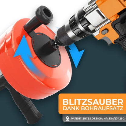 Meisterfaktur Rohrreinigungsspirale Metalltrommel 15m - Bohraufsatz