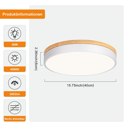 Qamra Flache LED Deckenleuchte Holz 40cm - Weiss 4000K
