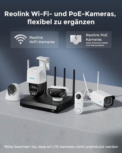 Reolink RLN12W 4K 12-Kanal WLAN NVR mit Wi-Fi 6, 2TB HDD – Schwarz