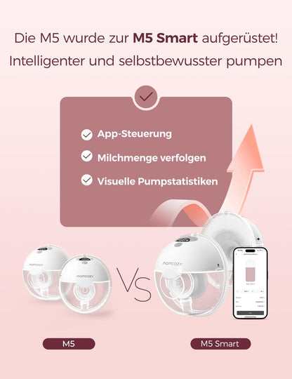 Momcozy M5 Milchpumpe elektrisch, App-Steuerung, Doppelpumpe, Grau