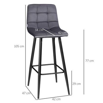 HOMCOM 2er-Set Barhocker – Samt Grau, Stahlbeine