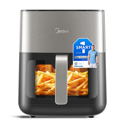 MIDEA Digital Airfryer 6.5L XL Heissluftfritteuse - Schwarz. Schwarzer, kompakter Heissluftfrittierer mit Digitaldisplay zum fettarmen Garen.