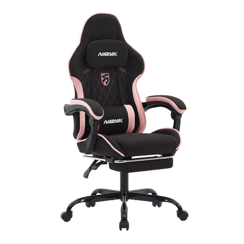 NIONIK Gaming Stuhl Racing Ergonomisch mit Fussstütze – Blackpink