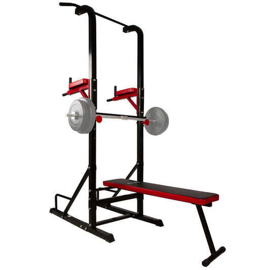 CCLIFE Power Tower Dip Station Klimmzugstange – Heim-Fitnessstudio: Schwarzer, hoher Stahlrahmen für Klimmzüge, Dips und Beinheben im Heim-Fitnessstudio.