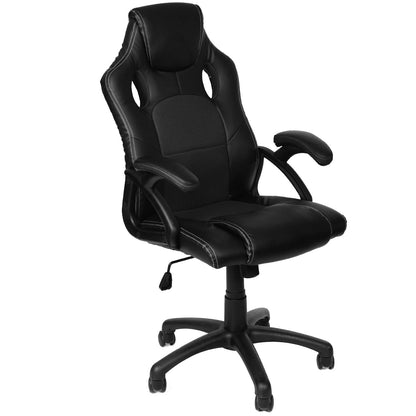 Panorama24 Gaming Stuhl Ergonomisch Bürostuhl mit Wippfunktion – Schwarz. Schwarzer Stuhl mit Rollenkreuz für aktives Sitzen.