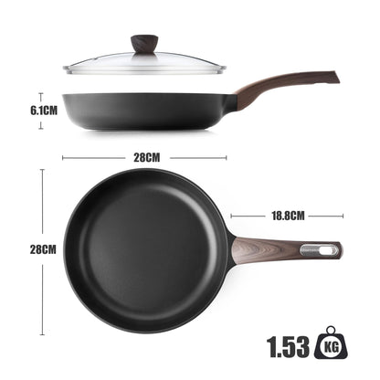 SENSARTE Antihaft-Bratpfanne 28 cm mit Glasdeckel, induktionsgeeignet