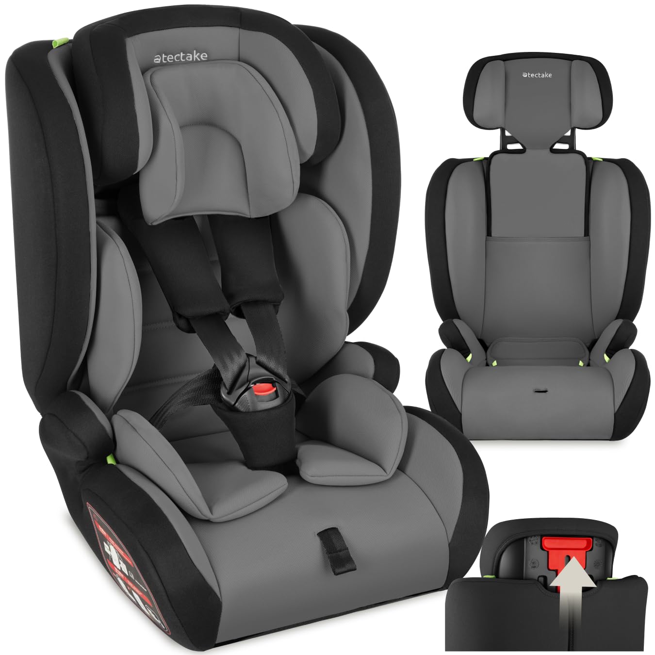 tectake Kindersitz Sophie i-Size Autositz mit 5-Punkt-Gurt, dunkelgrau – mit höhenverstellbarer Kopfstütze