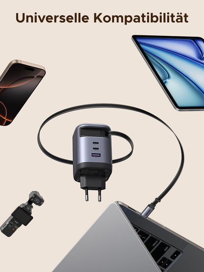 UGREEN Nexode 100W USB C GaN Ladegerät 4-Port – Einziehbares Kabel