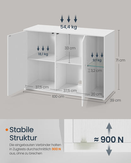 SONGMICS HOME Sideboard BBK372W01 – Schneeweiss mit Licht, werkzeuglos