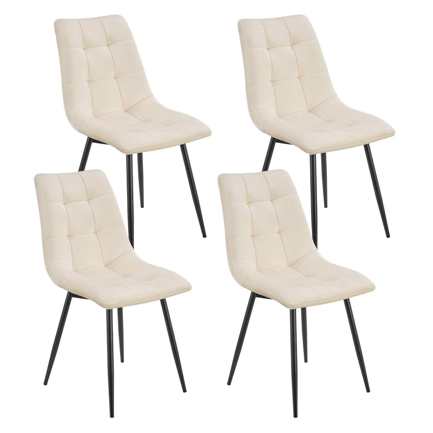 Juskys Blanca Esszimmerstühle: Vier beige Samt-Polsterstühle. Dienen als Sitzgelegenheit am Esstisch.