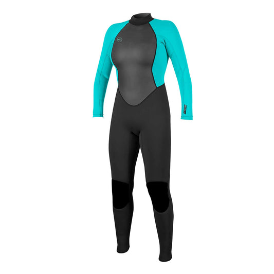 O'Neill Reactor II 3/2mm Full Neoprenanzug Damen - Black/Aqua. Schwarzer Ganzkörper-Neoprenanzug mit aquafarbenen Akzenten. Isoliert für Wassersport.