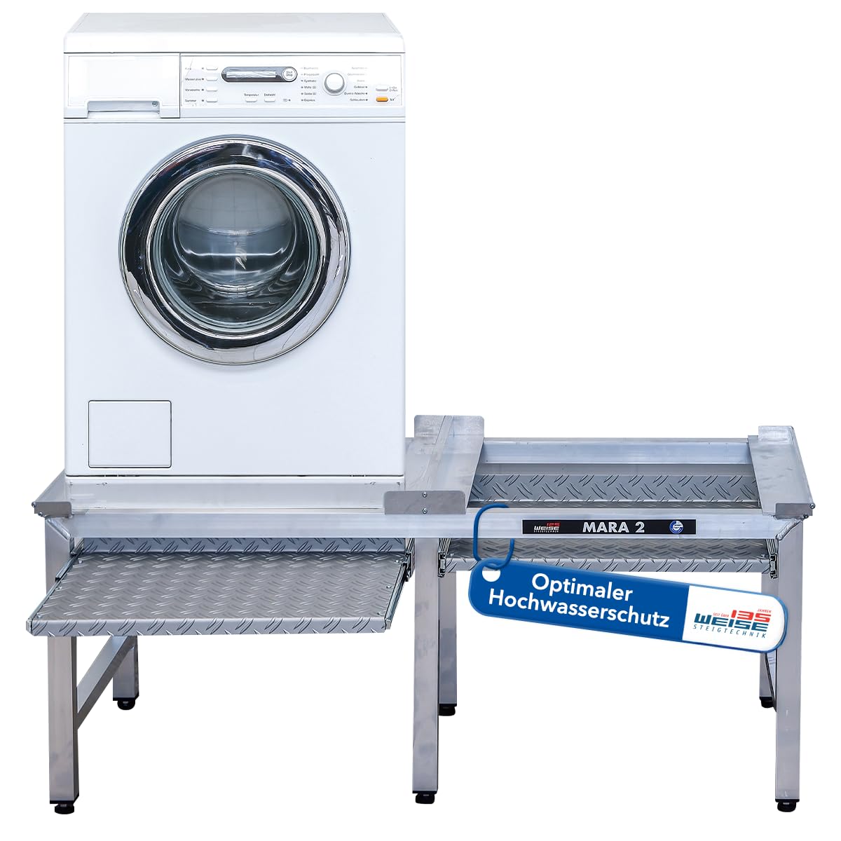 Weise MARA 2 Waschmaschinen Doppel-Unterbau 50 cm mit Auszug. Weißer, rechteckiger Doppel-Unterbau erhöht zwei Waschmaschinen/Trockner. Mit Auszug für Wäschekörbe/Arbeitsfläche.
